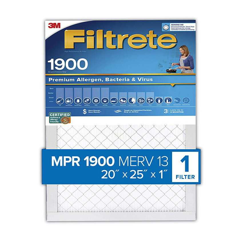 Filtrete Premium Allergen, Bacteria and Virus Air Filter, MERV 13, MPR 1900, 20 x 25 (7100222948)