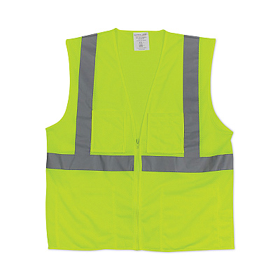 PIP ANSI Class 2 Four Pocket Zipper Safety Vest, Polyester Mesh, 2X-Large, Hi-Viz Lime Yellow (PID302MVGZ4PLY2)