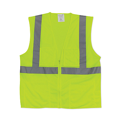 PIP ANSI Class 2 Four Pocket Zipper Safety Vest, Polyester Mesh, 3X-Large, Hi-Viz Lime Yellow (PID302MVGZ4PLY3)