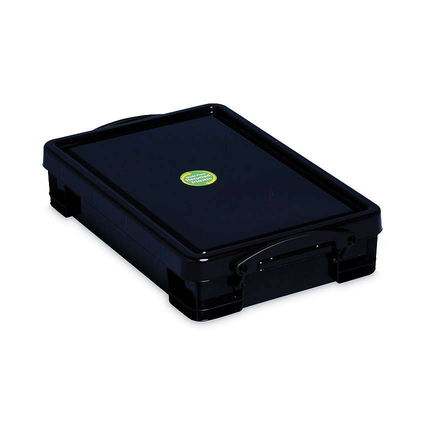 Really Useful Box 4.23 Qt. Latch Lid Storage Tote, 15.55" x 10.04" x 3.46", Solid Black (RUA4BKPK4)