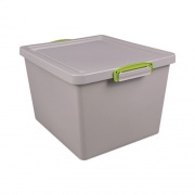 Really Useful Box 35.4 Qt. Latch Lid Storage Tote, 14.76" x 12.6" x 10.43", Dove Gray/Green (335RECYGREY)