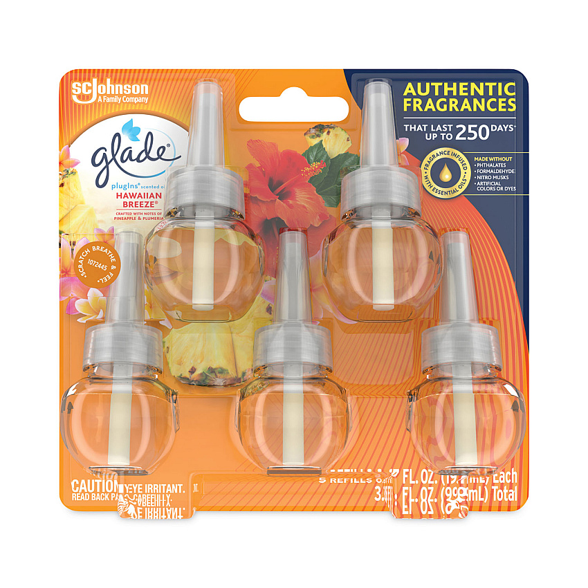 Glade Plugin Scented Oil Refill, Hawaiian Breeze, 0.67 oz, 5/Pack (SJN315181)