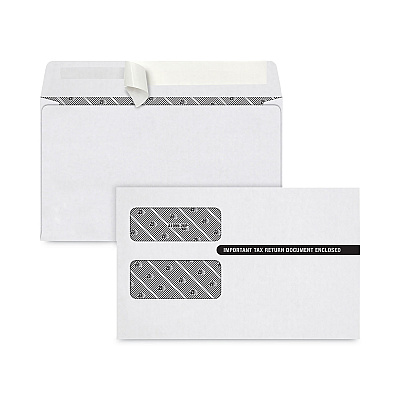 TOPS 1099 Self-Seal Security Tinted Double Window Envelope, Square Flap, Self-Adhesive Closure, 5.63 x 9.5, White, 100/Pack (TOP7535PS100)