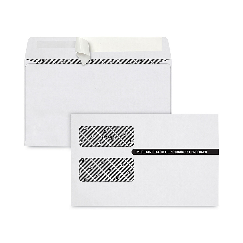 TOPS 1099 Self-Seal Security Tinted Double Window Envelope, Square Flap, Self-Adhesive Closure, 5.63 x 9.5, White, 100/Pack (TOP7535PS100)