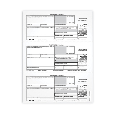 TOPS 1099-NEC Tax Forms, Fiscal Year: 2021, One-Part (No Copies), 8.5 x 3.67, 3 Forms/Sheet, 50 Forms Total (LNECRECS)