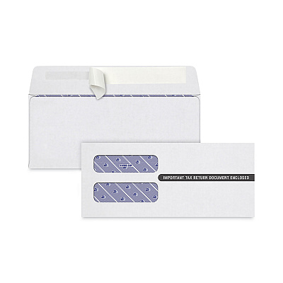 TOPS 1099 Self-Seal Security Tinted Double Window Envelope, Square Flap, Self-Adhesive Closure, 3.75 x 8.5, White, 100/Pack (S10993PS)
