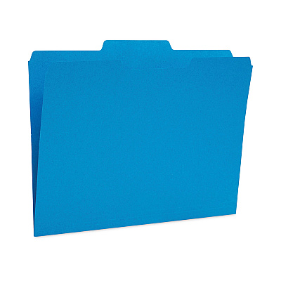 TRU RED Reinforced Top Tab File Folders, 1/3-Cut Tabs: Assorted, Letter Size, 10.5-pt Stock, Blue, 24/Pack (TUD13842)