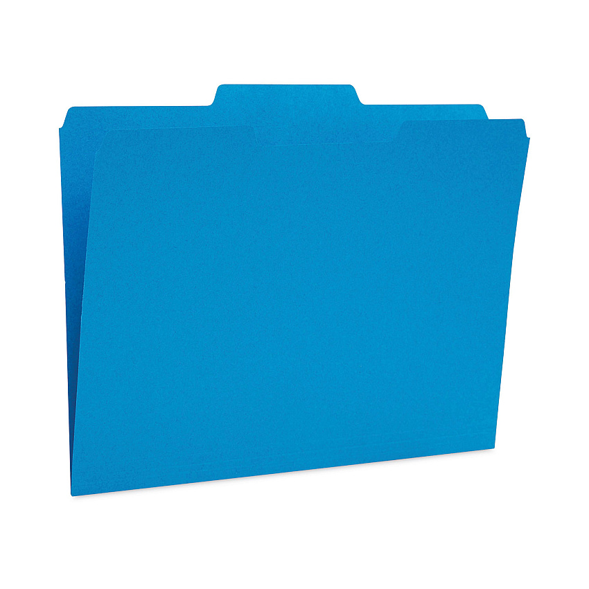 TRU RED Reinforced Top Tab File Folders, 1/3-Cut Tabs: Assorted, Letter Size, 10.5-pt Stock, Blue, 24/Pack (TUD13842)