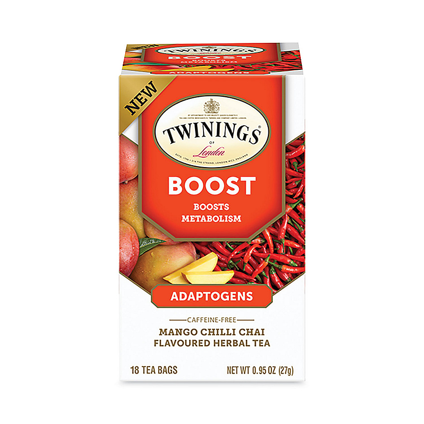 TWININGS Boost Mango Chili Chai Herbal Tea Bags, 0.95 oz, 18/Box (TWGTNA54440)