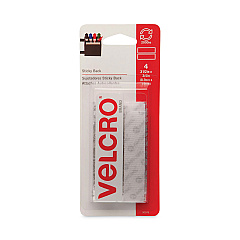 Velcro Sticky-Back Fasteners, Four 0.75" x 3.5" Strips, White (VEK90076)