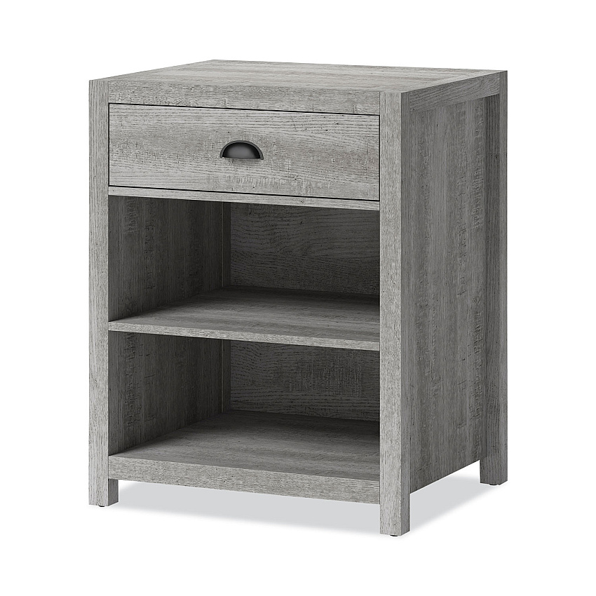 Whalen Fallbrook Printer Stand, Engineered Wood, 3 Shelves, 1 Drawer, 50 lb Capacity, 24" x 20" x 30.25", Smoked Ash (WHLSPUSFBPSGM)