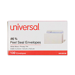 Universal Peel Seal Strip Security Tint Business Envelope, #6 3/4, Square Flap, Self-Adhesive Closure, 3.63 x 6.5, White, 100/Box (UNV36106)