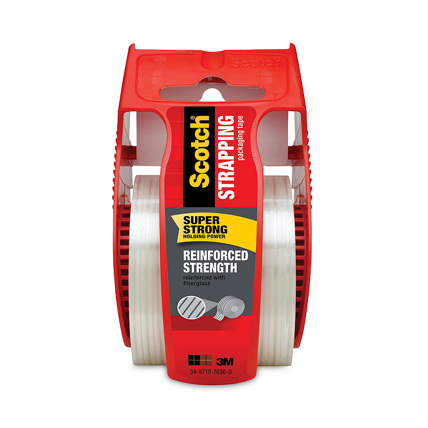 Scotch Reinforced Strength Shipping and Strapping Tape in Dispenser, 1.5" Core, 1.88" x 10 yds, Clear (MMM50)