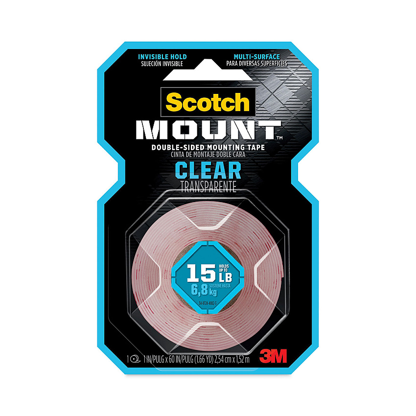 Scotch Permanent Clear Mounting Tape, Holds Up to 15 lbs, 1 x 60, Clear (MMM410H)