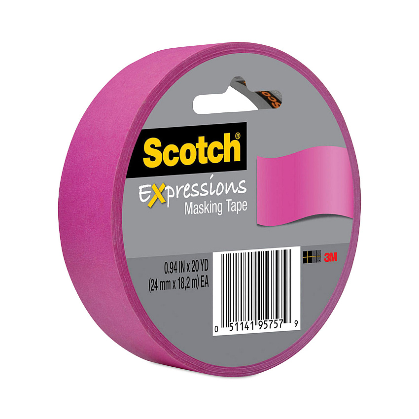 Scotch Expressions Masking Tape, 3" Core, 0.94" x 20 yds, Fuchsia (MMM3437PNK)