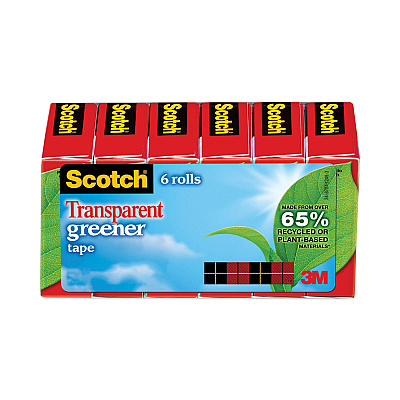 Scotch Transparent Greener Tape, 1" Core, 0.75" x 75 ft, Transparent, 6/Pack (MMM6126P)