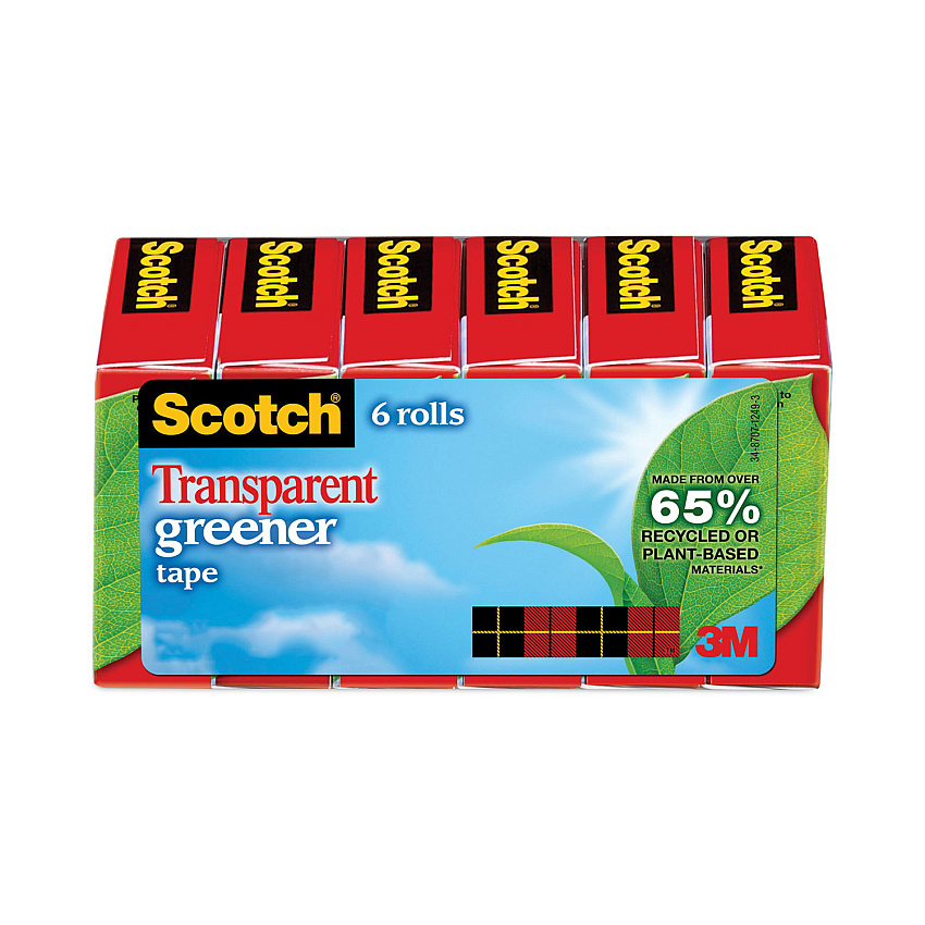 Scotch Transparent Greener Tape, 1" Core, 0.75" x 75 ft, Transparent, 6/Pack (MMM6126P)