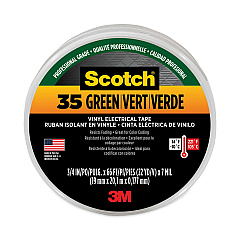 3M Scotch 35 Vinyl Electrical Color Coding Tape, 3" Core, 0.75" x 66 ft, Green (MMM10851)