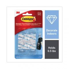 Command Clear Hooks and Strips, Mini, Plastic, 0.5 lb Capacity, 6 Hooks and 8 Strips/Pack (17006CLRES)