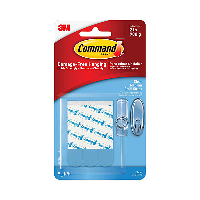 Command Refill Strips, Removable, Holds Up to 2 lbs, 0.63 x 1.75, Clear, 9/Pack (MMM17021CLRES)
