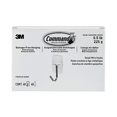 Command Clear Hooks and Strips, Small, Plastic/Metal, 0.5 lb Capacity, 40 Hooks and 48 Strips/Pack (MMM17067CLRS40N)