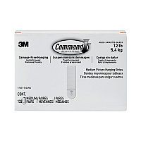 Command Picture Hanging Strips, Value Pack, Medium, Removable, Holds Up to 12 lbs, 0.75 x 2.75, White, 132 Pairs/Pack (MMM17201S132NA)