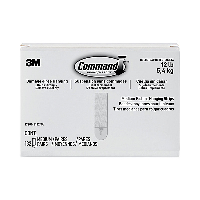 Command Picture Hanging Strips, Value Pack, Medium, Removable, Holds Up to 12 lbs, 0.75 x 2.75, White, 132 Pairs/Pack (MMM17201S132NA)