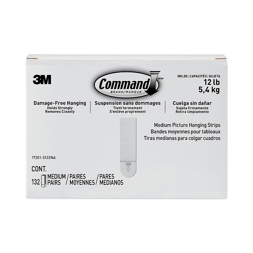 Command Picture Hanging Strips, Value Pack, Medium, Removable, Holds Up to 12 lbs, 0.75 x 2.75, White, 132 Pairs/Pack (MMM17201S132NA)