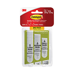 Command Picture Hanging Strips Big Pack, Removable, (4) Small, (6) Medium, (8) Large, White, 18 Pairs/Pack (MMM17211BPES)