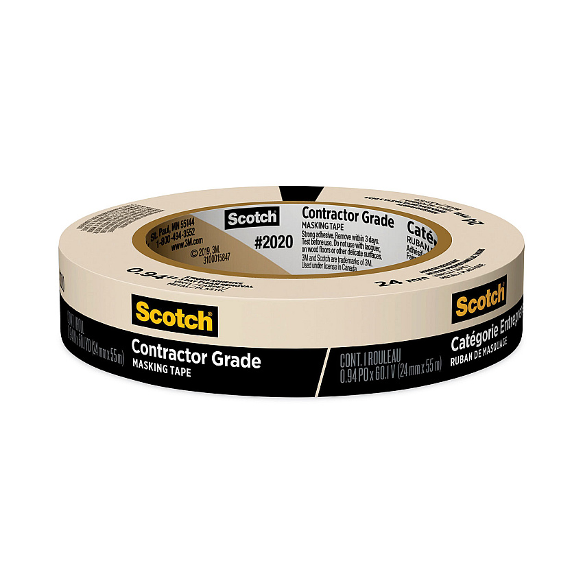 Scotch Commercial-Grade Masking Tape For Production Painting, 3" Core, 0.94" X 60 Yds, Natural (MMM20201ABK)