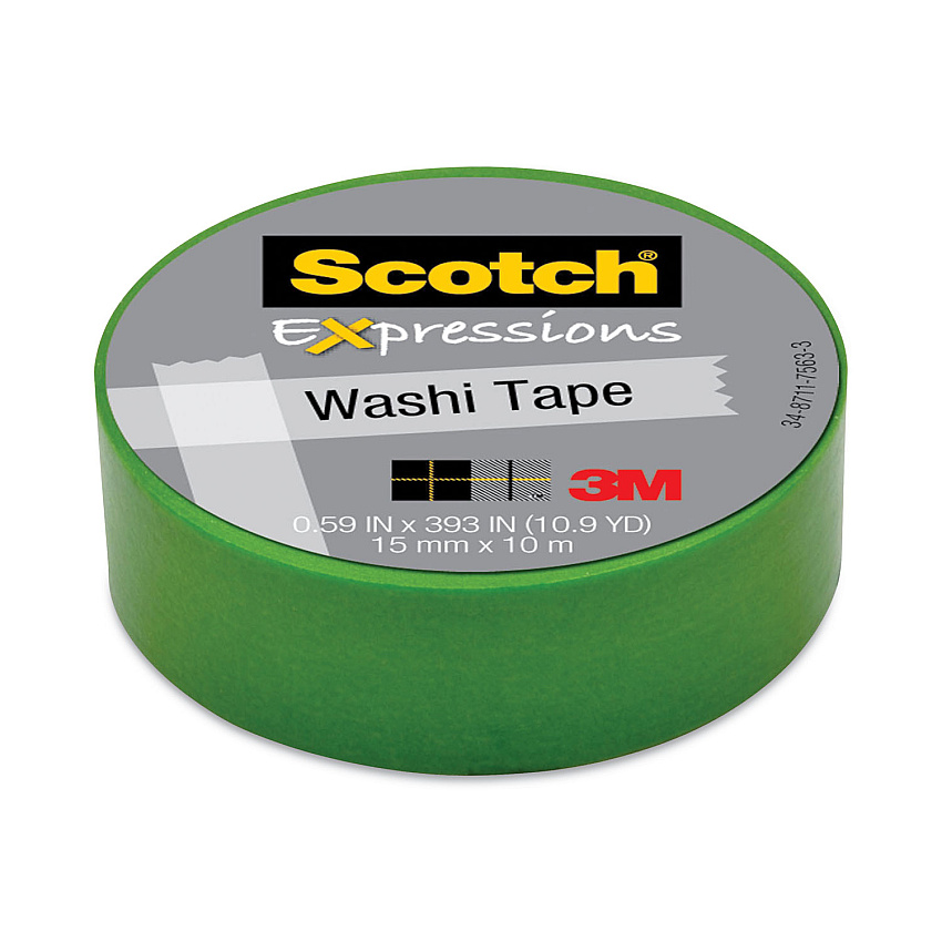 Scotch Expressions Washi Tape, 1.25" Core, 0.59" x 32.75 ft, Green (MMM70005188761)