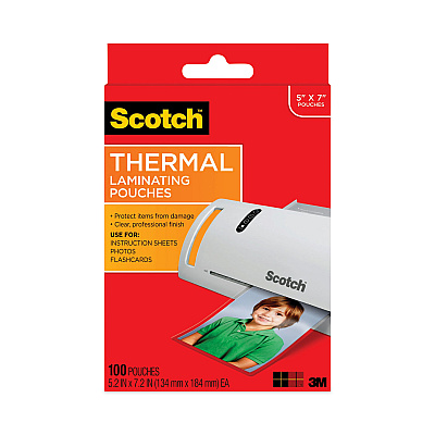 Scotch Laminating Pouches, 5 mil, 5" x 7", Clear, 100/Pack (MMMTP5903100)
