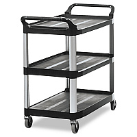 Rubbermaid Commercial Xtra Utility Cart with Open Sides, Plastic, 3 Shelves, 300 lb Capacity, 40.63" x 20" x 37.81", Black (RCP409100BLA)