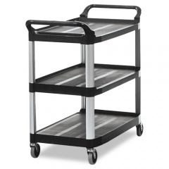 Rubbermaid Commercial Xtra Utility Cart with Open Sides, Plastic, 3 Shelves, 300 lb Capacity, 40.63" x 20" x 37.81", Black (409100BLA)