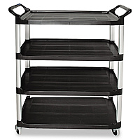 Rubbermaid Commercial Xtra Utility Cart with Open Sides, Plastic, 4 Shelves, 400 lb Capacity, 40.63" x 20" x 51", Black (RCP409600BLA)