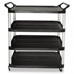 Rubbermaid Commercial Xtra Utility Cart with Open Sides, Plastic, 4 Shelves, 400 lb Capacity, 40.63" x 20" x 51", Black (409600BLA)