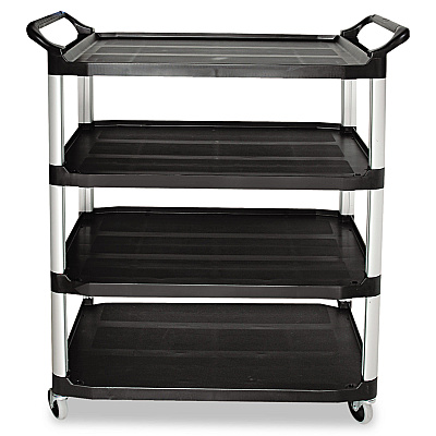 Rubbermaid Commercial Xtra Utility Cart with Open Sides, Plastic, 4 Shelves, 400 lb Capacity, 40.63" x 20" x 51", Black (RCP409600BLA)