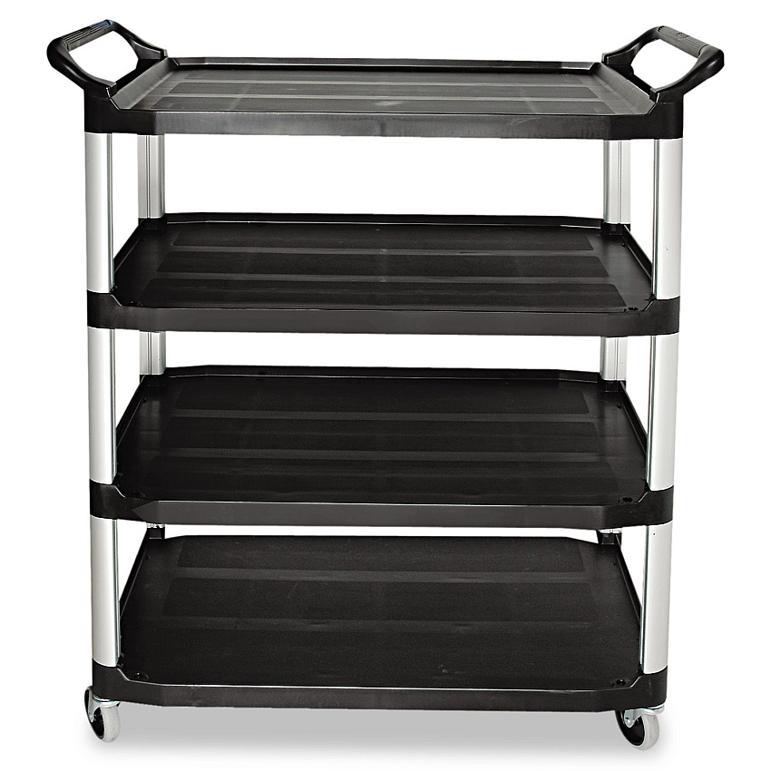 Rubbermaid Commercial Xtra Utility Cart with Open Sides, Plastic, 4 Shelves, 400 lb Capacity, 40.63" x 20" x 51", Black (RCP409600BLA)