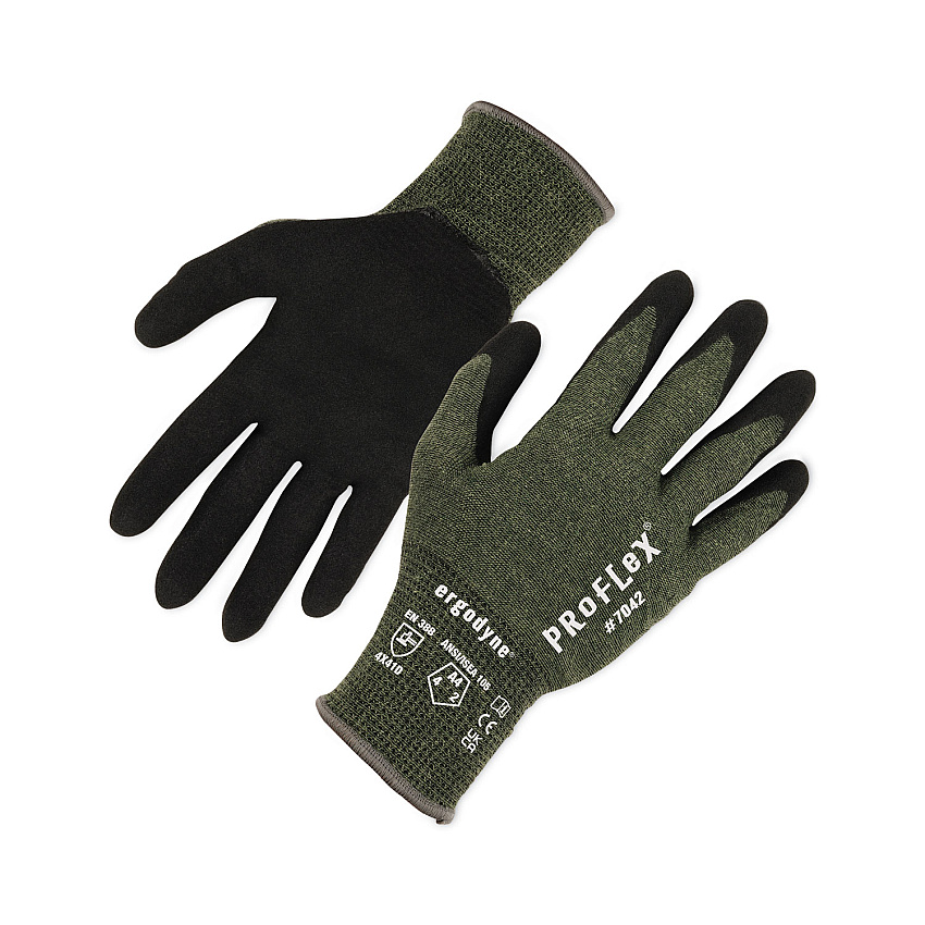 ergodyne ProFlex 7042 ANSI A4 Nitrile-Coated CR Gloves, Green, Large, Pair (EGO10344)