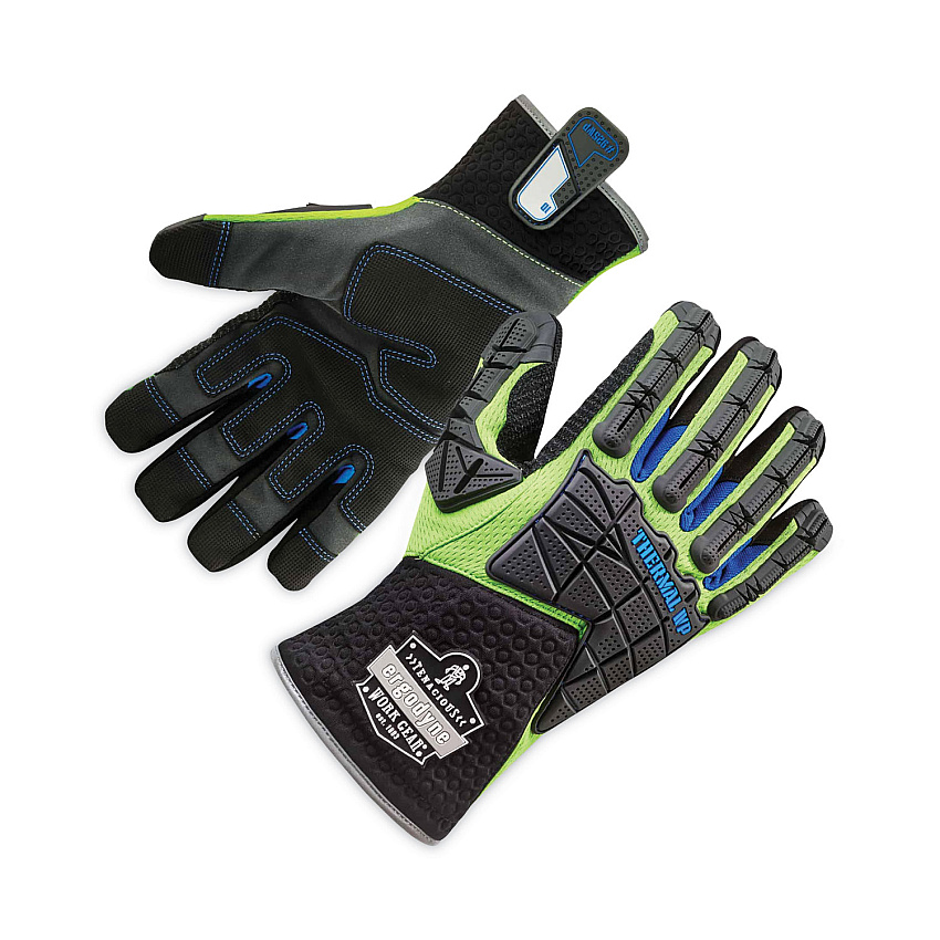 ergodyne ProFlex 925WP Performance Dorsal Impact-Reducing Thermal Waterproof Gloves, Black/Lime, Large, Pair (EGO18104)