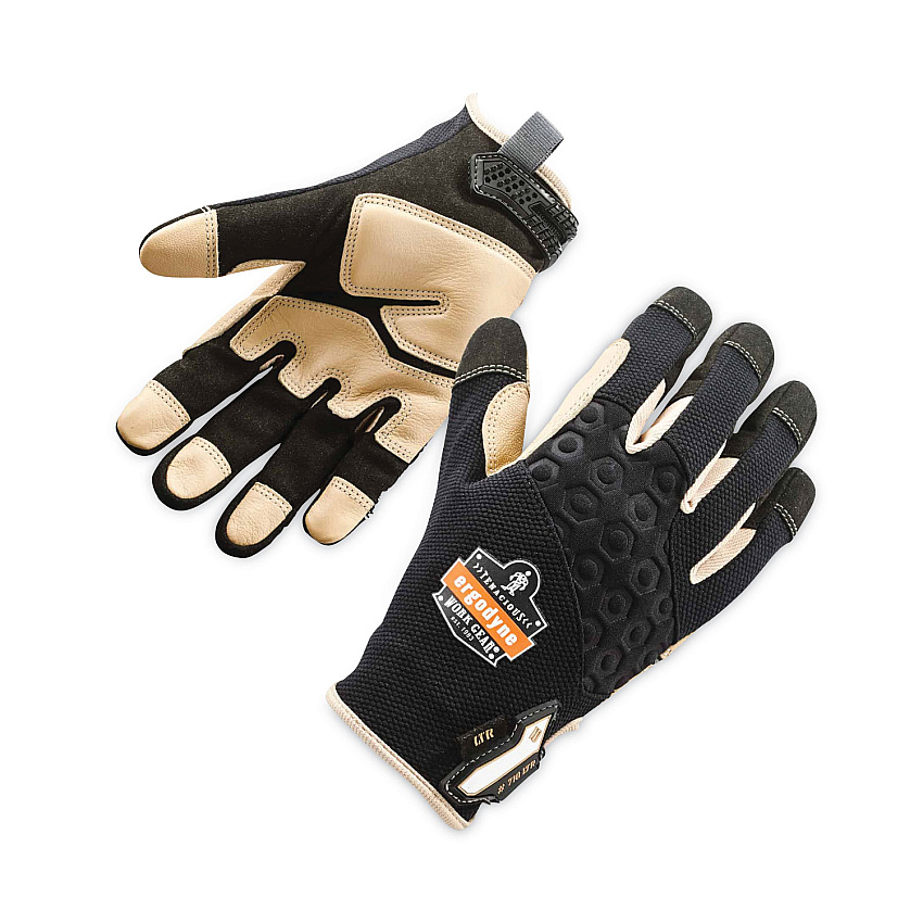 ergodyne ProFlex 710LTR Heavy-Duty Leather-Reinforced Gloves, Black, Small, Pair (EGO17142)