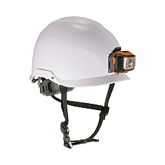 ergodyne Skullerz 8974LED Class E Safety Helmet with 8981 Universal LED Headlamp, 6-Point Ratchet Suspension, White (EGO60201)