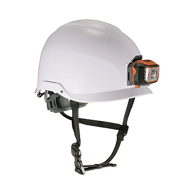 ergodyne Skullerz 8974LED Class E Safety Helmet with 8981 Universal LED Headlamp, 6-Point Ratchet Suspension, White (EGO60201)