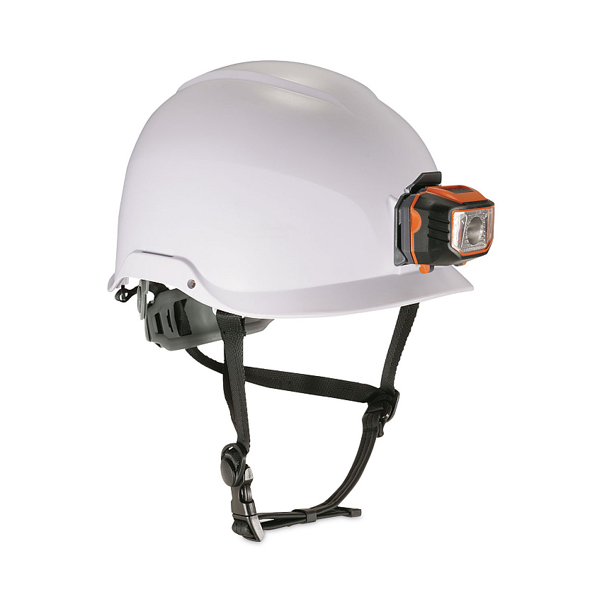 ergodyne Skullerz 8974LED Class E Safety Helmet with 8981 Universal LED Headlamp, 6-Point Ratchet Suspension, White (EGO60201)