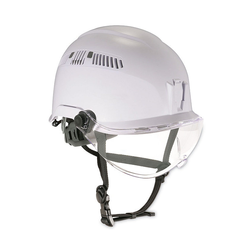 ergodyne Skullerz 8975V Class C Safety Helmet with 8991 Visor Kit, Clear Lens, 6 Point Ratchet Suspension, White (EGO60219)