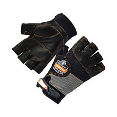 ergodyne ProFlex 901 Half-Finger Leather Impact Gloves, Black, 2X-Large, Pair (EGO17786)