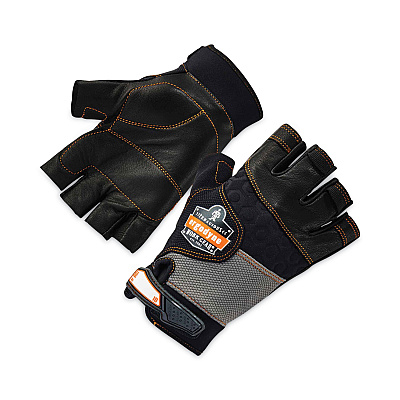 ergodyne ProFlex 901 Half-Finger Leather Impact Gloves, Black, 2X-Large, Pair (EGO17786)