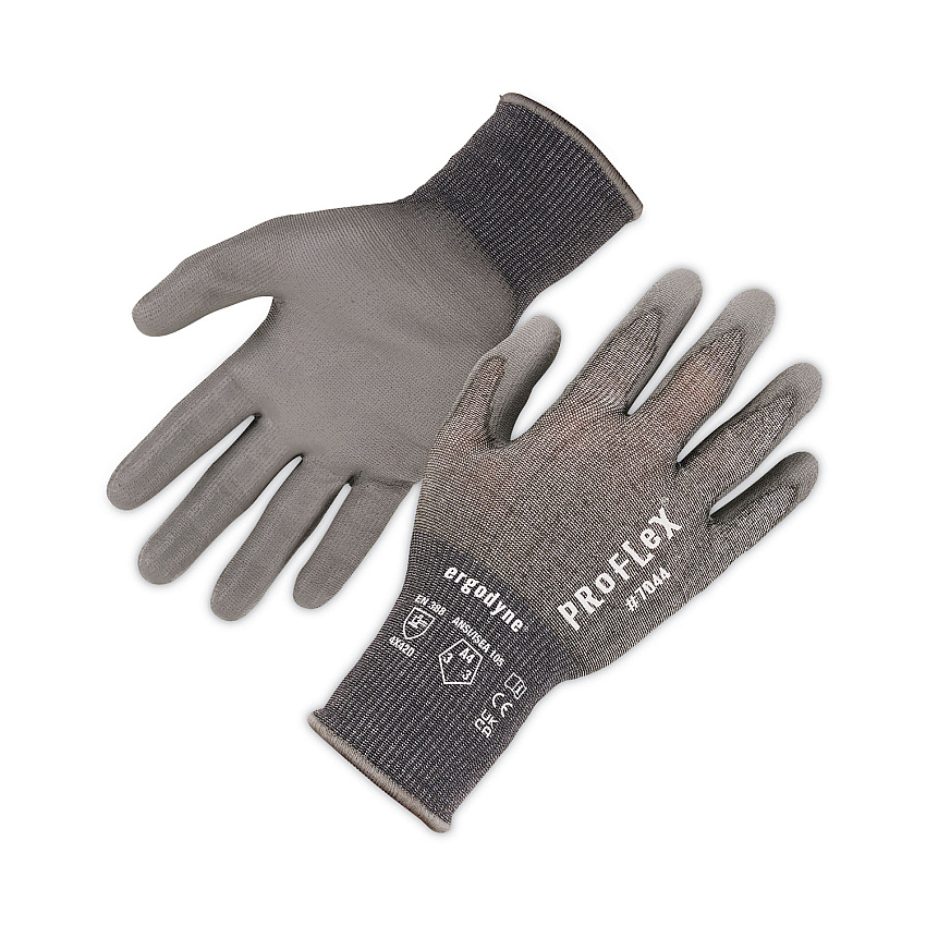 ergodyne ProFlex 7044 ANSI A4 PU Coated CR Gloves, Gray, Large, Pair (EGO10494)