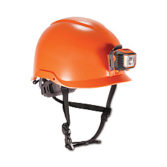 ergodyne Skullerz 8974LED Class E Safety Helmet with 8981 Universal LED Headlamp, 6-Point Ratchet Suspension, Orange (EGO60213)