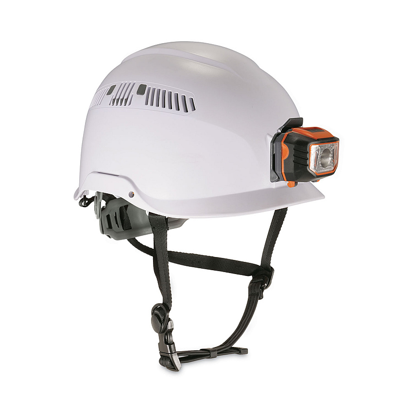 ergodyne Skullerz 8975LED Class C Safety Helmet with 8981 Universal LED Headlamp, 6-Point Ratchet Suspension, White (EGO60205)
